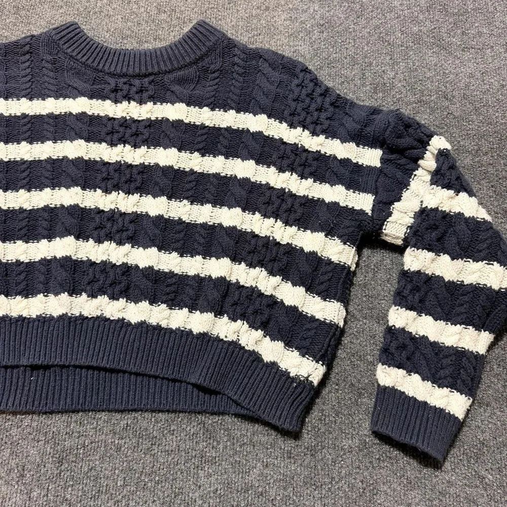 Jessica Simpson Sweater Womens Small Blue Striped Cable Knit Pullover Crewneck